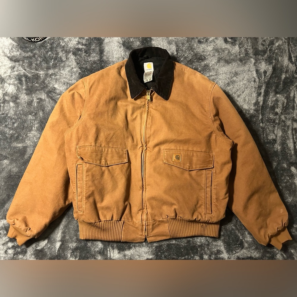 VTG Carhartt J165 BRN Brown Quilt Lined Corduroy Collar Bomber Jacket Sz 2XL